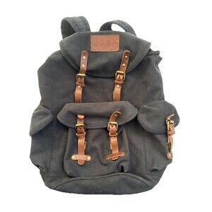 Outback Trading Co Black Overlander Satchel Cotton Canvas Leather Trim Backpack